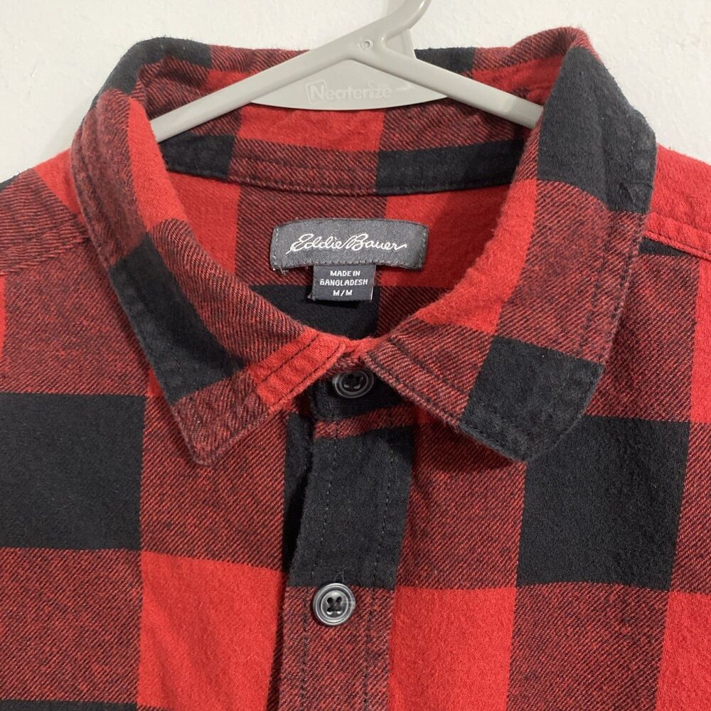 Eddie Bauer Shirt Men’s M Black Red Buffalo Check Plaid Flannel Gorpcore Cozy - Picture 6 of 11